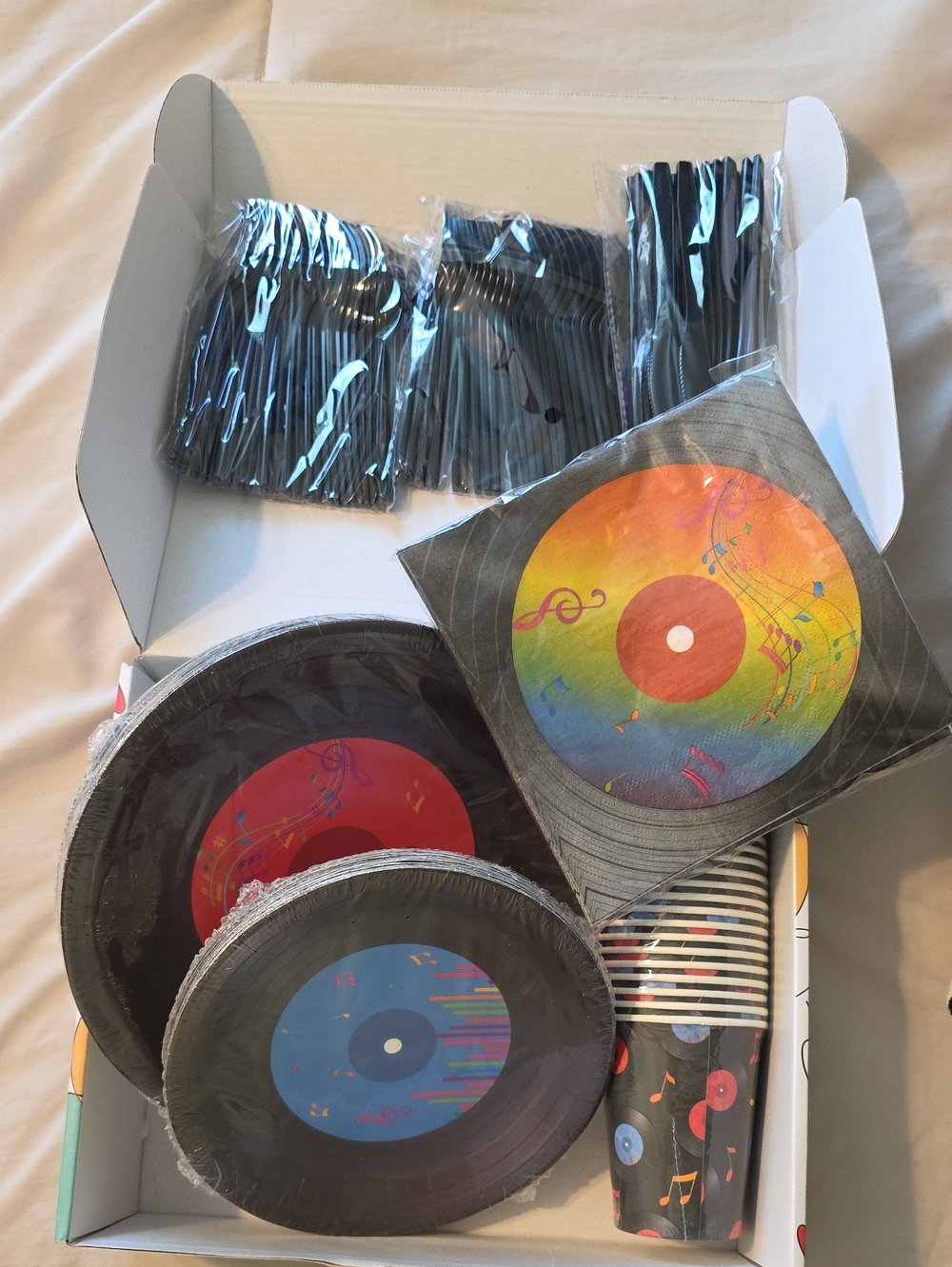 Premium Black Record-Themed Party Supplies Set - Black